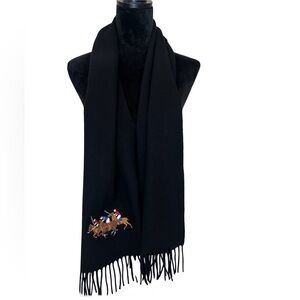 Vintage Polo Ralph Lauren 100% Lambswool Scarf Italy Embroidered Polo Players